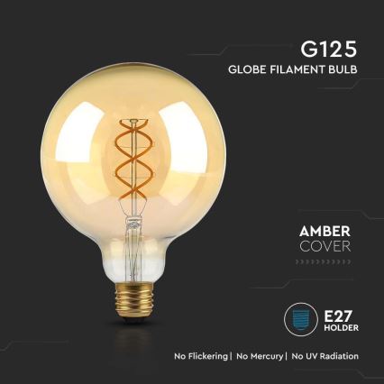 LED Žarnica FILAMENT G125 E27/5W/230V 1800K