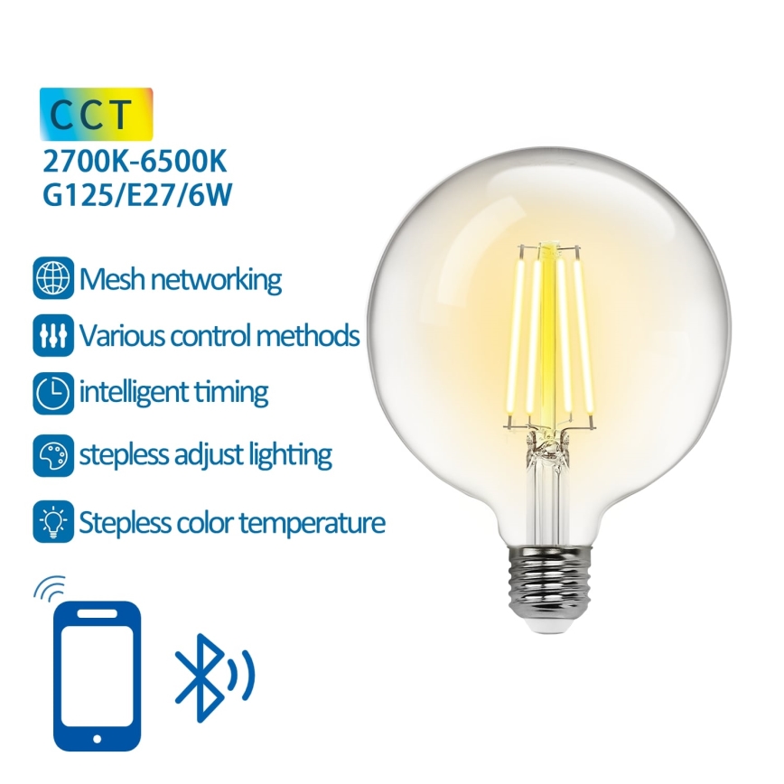 LED Zatemnitvena žarnica FILAMENT MESH Pametni G125 E27/6W/230V 2700-6500K - Aigostar