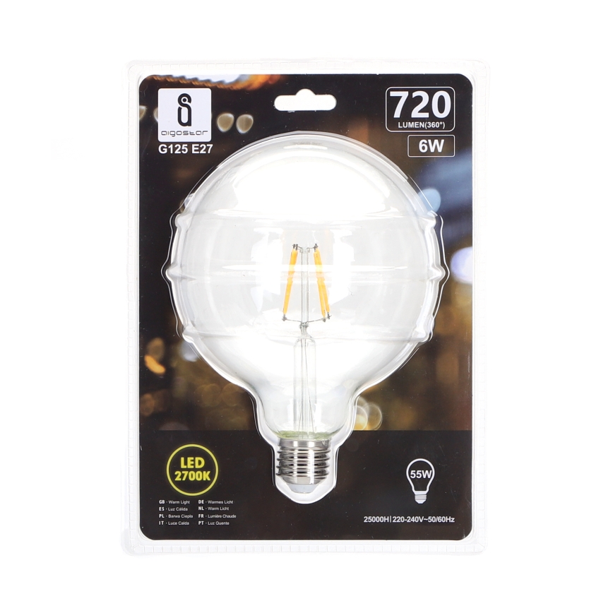 LED Žarnica FILAMENT G125 E27/6W/230V 2700K - Aigostar