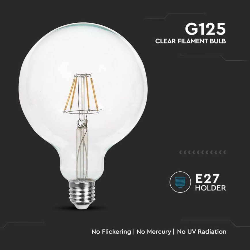 LED Žarnica FILAMENT G125 E27/6W/230V 3000K