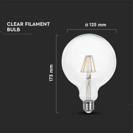 LED Žarnica FILAMENT G125 E27/6W/230V 3000K