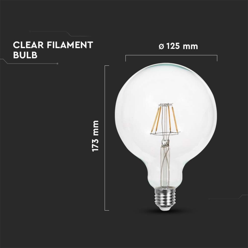LED Žarnica FILAMENT G125 E27/6W/230V 3000K