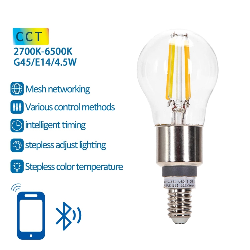 LED Zatemnitvena žarnica FILAMENT MESH Pametni G45 E14/4,5W/230V 2700-6500K - Aigostar