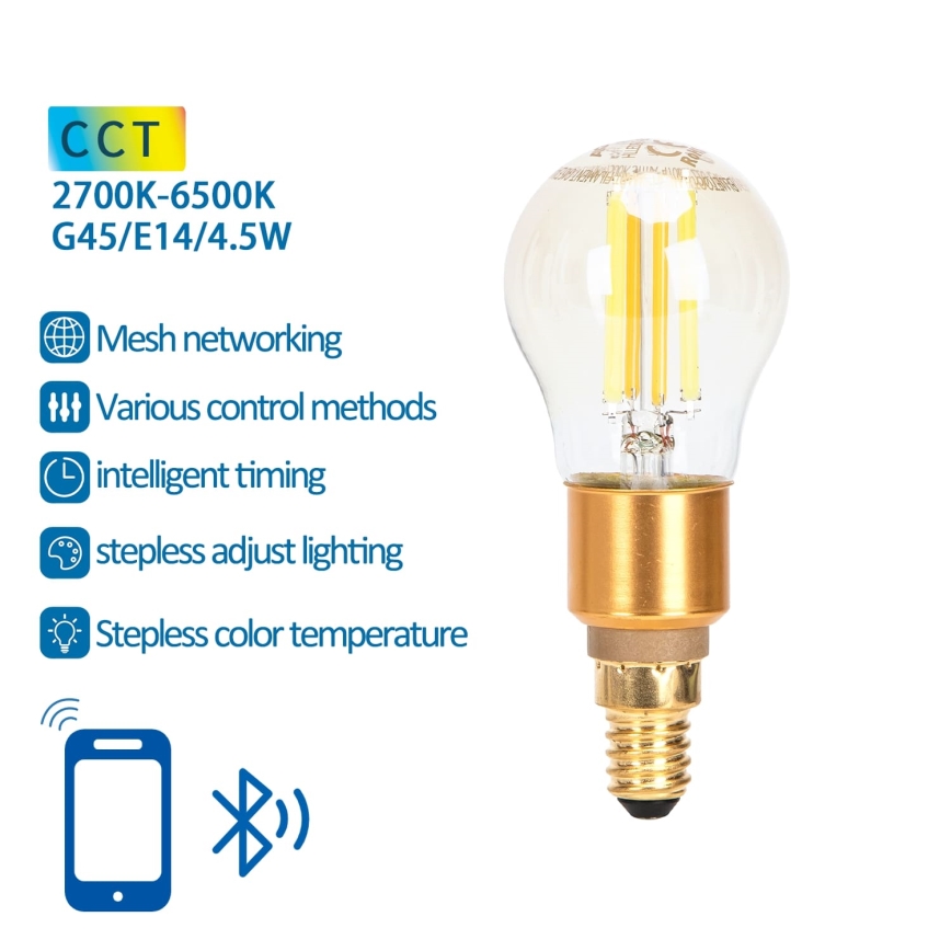 LED Zatemnitvena žarnica FILAMENT MESH Pametni G45 E14/4,5W/230V 2700-6500K - Aigostar