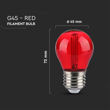 LED Žarnica FILAMENT G45 E27/2W/230V rdeča