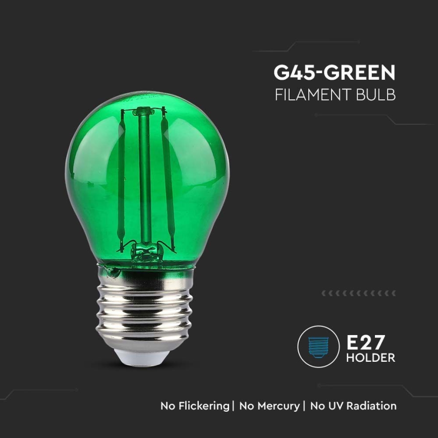 LED Žarnica FILAMENT G45 E27/2W/230V zelena