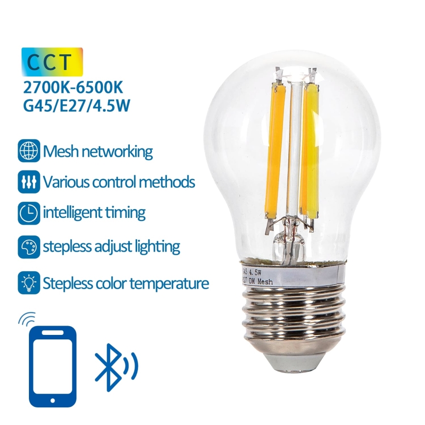 LED Zatemnitvena žarnica FILAMENT MESH Pametni G45 E27/4,5W/230V 2700-6500K - Aigostar