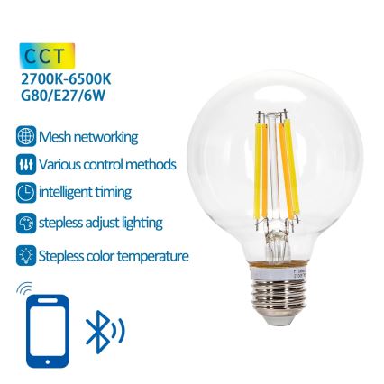 LED Žarnica FILAMENT G80 E27/6W/230V 2700-6500K - Aigostar