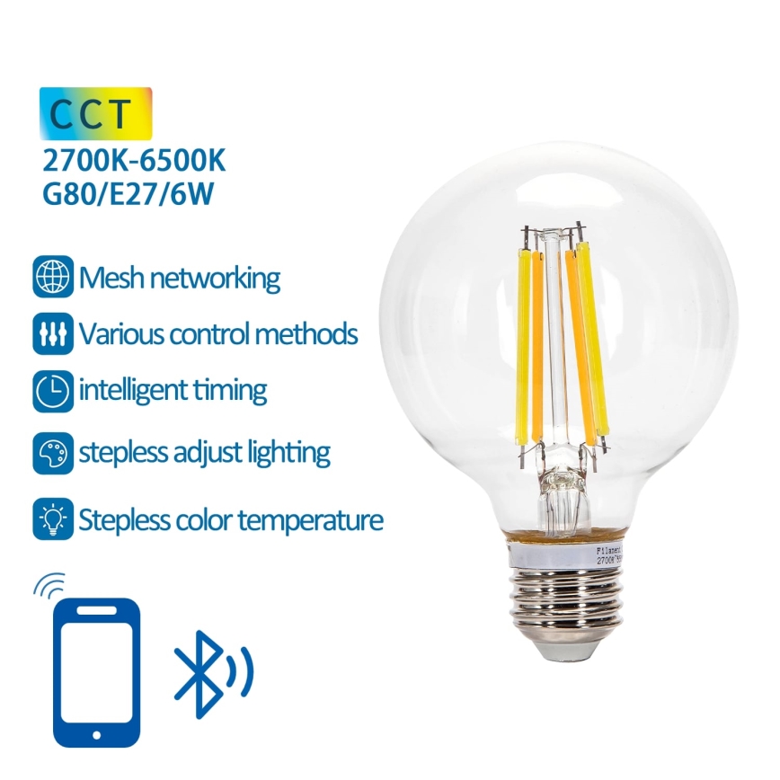 LED Zatemnitvena žarnica FILAMENT MESH Pametni G80 E27/6W/230V 2700-6500K - Aigostar