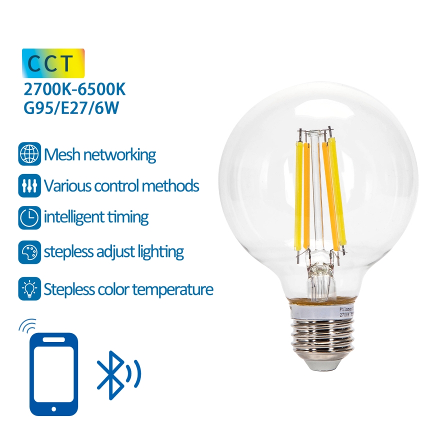 LED Zatemnitvena žarnica FILAMENT MESH Pametni G95 E27/6W/230V 2700-6500K - Aigostar