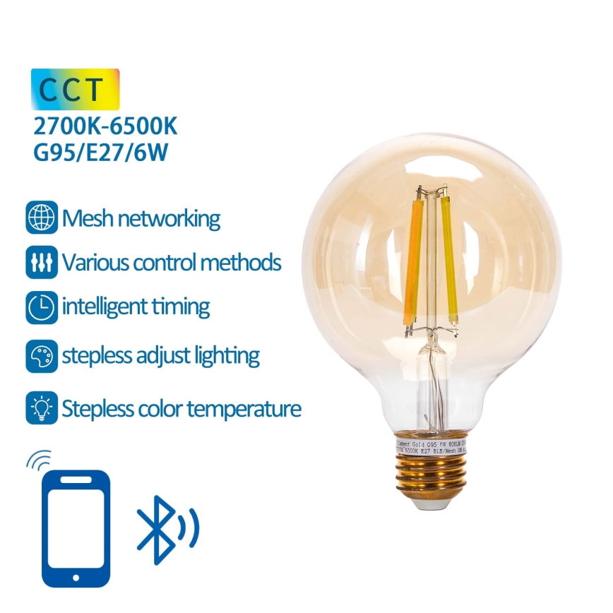 LED Zatemnitvena žarnica FILAMENT MESH Pametni G95 E27/6W/230V 2700-6500K - Aigostar