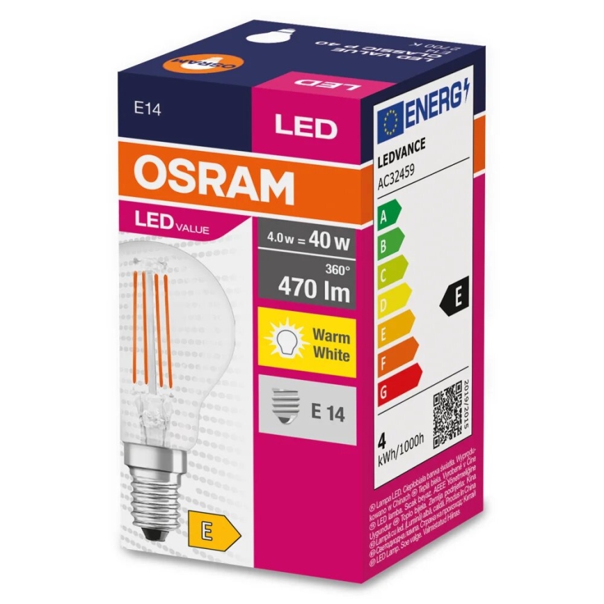LED Žarnica FILAMENT P40 E14/4W/230V 2700K - Osram