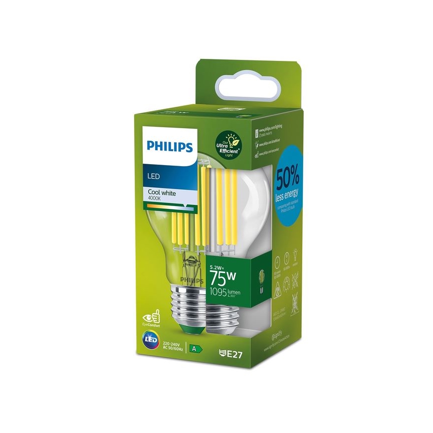 LED Žarnica FILAMENT Philips A70 E27/5,2W/230V 4000K