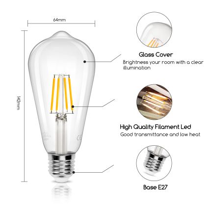 LED Žarnica FILAMENT ST64 E27/4W/230V 2700K - Aigostar