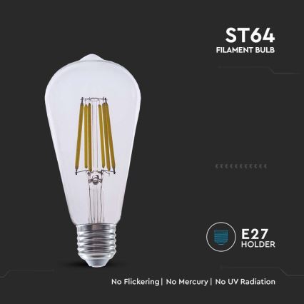 LED Žarnica FILAMENT ST64 E27/4W/230V 3000K