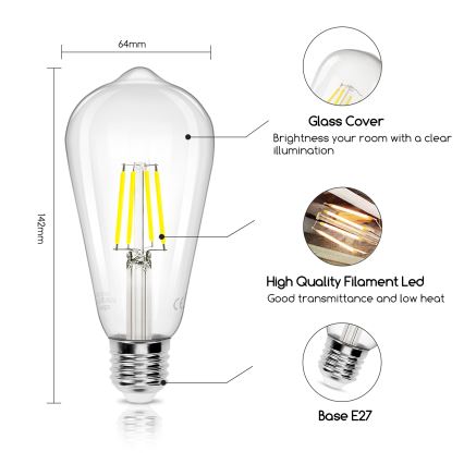 LED Žarnica FILAMENT ST64 E27/4W/230V 6500K - Aigostar