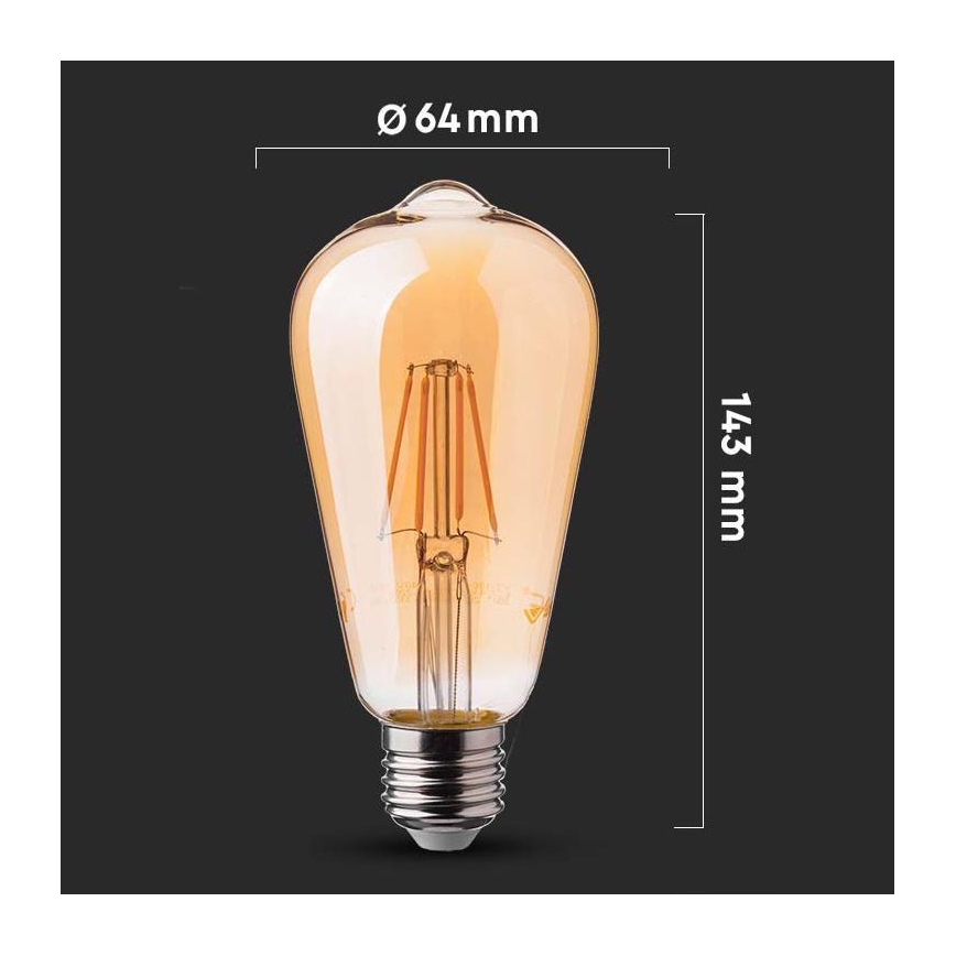 LED Žarnica FILAMENT ST64 E27/6W/230V 2200K