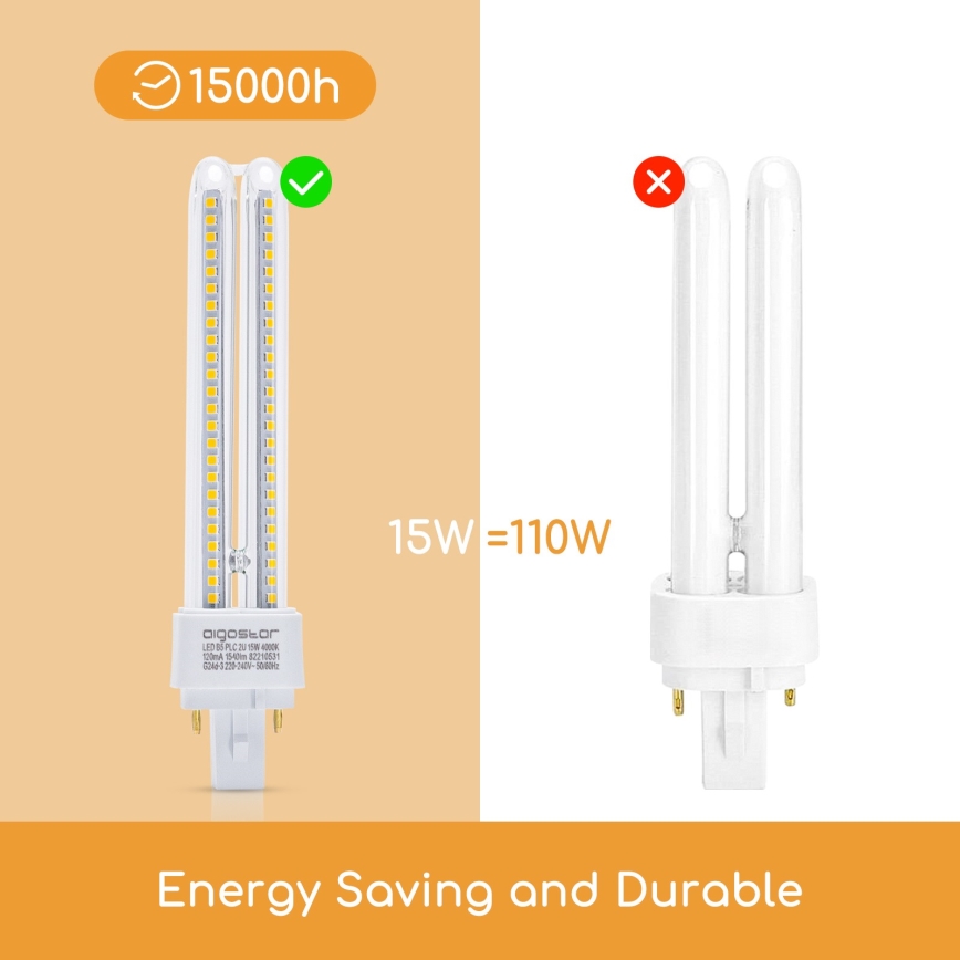 LED Žarnica G24D-3/15W/230V 4000K - Aigostar