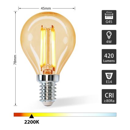 LED Žarnica G45 E14/4W/230V 2200K - Aigostar