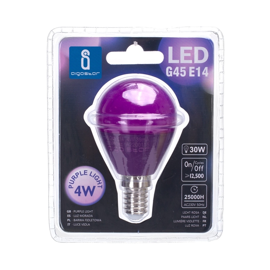 LED Žarnica G45 E14/4W/230V vijolična - Aigostar