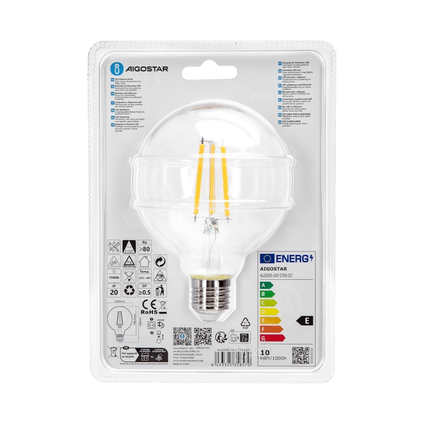 LED Žarnica G95 E27/10W/230V 2700K - Aigostar