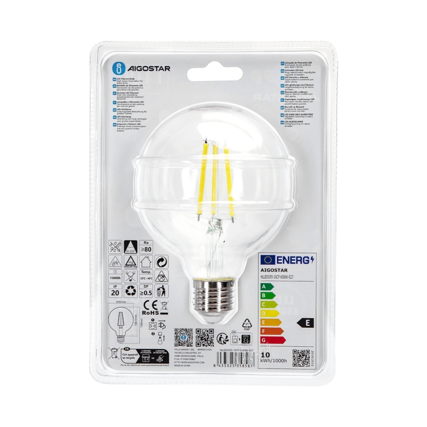 LED Žarnica G95 E27/10W/230V 6500K - Aigostar