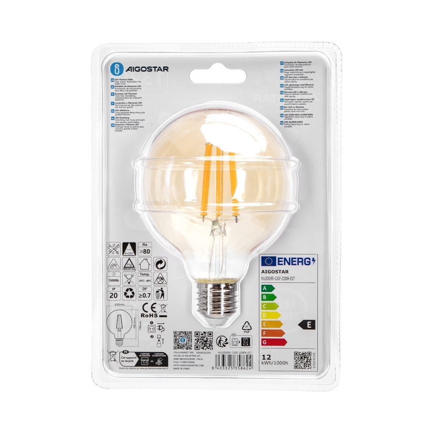 LED Žarnica G95 E27/12W/230V 2200K - Aigostar