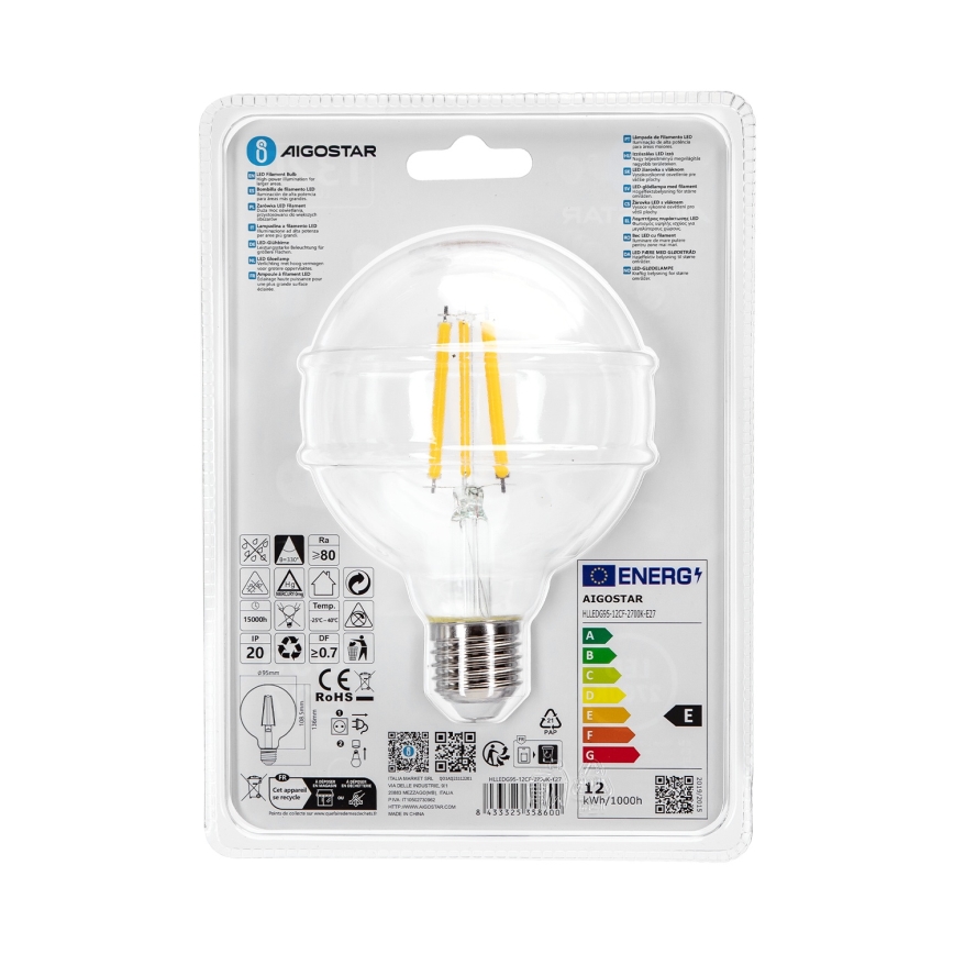LED Žarnica G95 E27/12W/230V 2700K - Aigostar