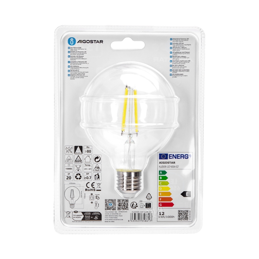LED Žarnica G95 E27/12W/230V 6500K - Aigostar