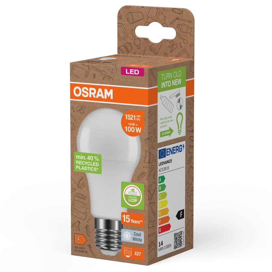LED Žarnica iz reciklirane plastike A100 E27/14W/230V 4000K - Osram