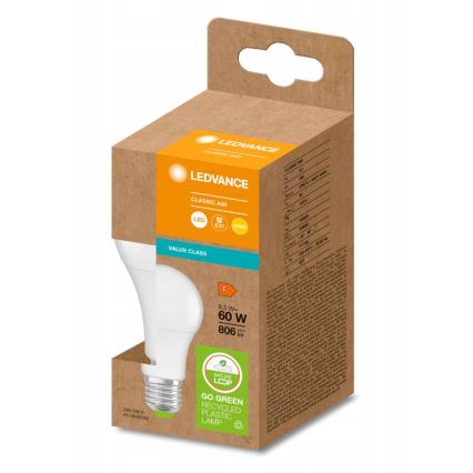 LED Žarnica iz reciklirane plastike A60 E27/8,5W/230V 2700K - Ledvance