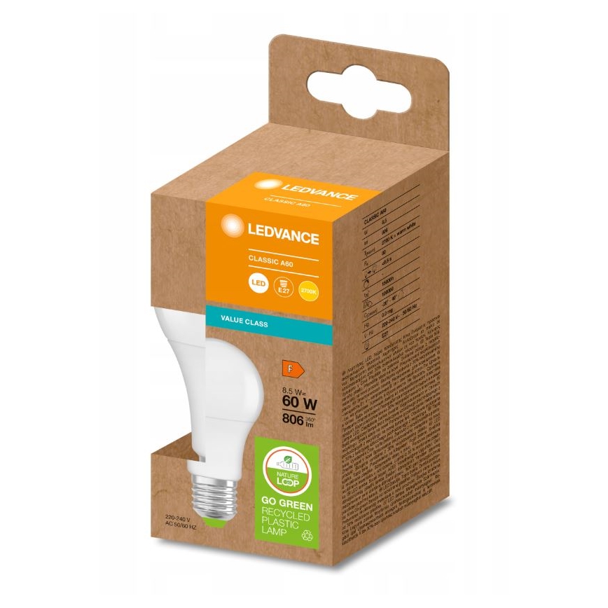 LED Žarnica iz reciklirane plastike A60 E27/8,5W/230V 2700K - Ledvance