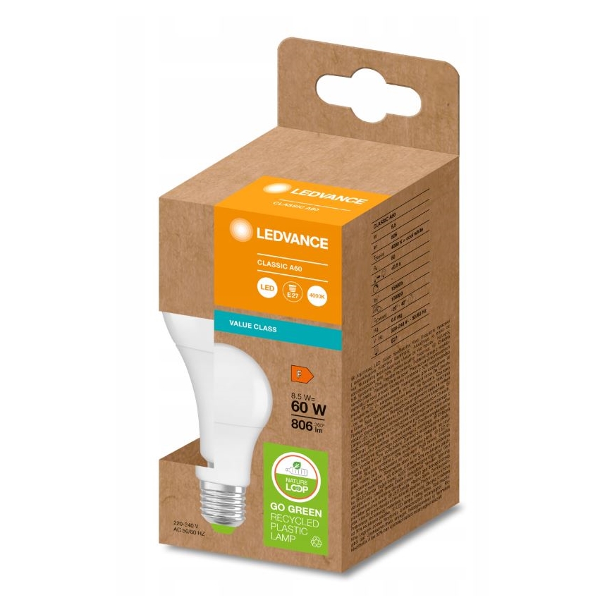 LED Žarnica iz reciklirane plastike A60 E27/8,5W/230V 4000K - Ledvance