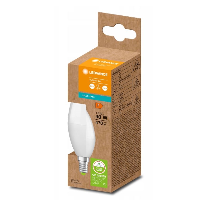 LED Žarnica iz reciklirane plastike B40 E14/4,9W/230V 4000K - Ledvance
