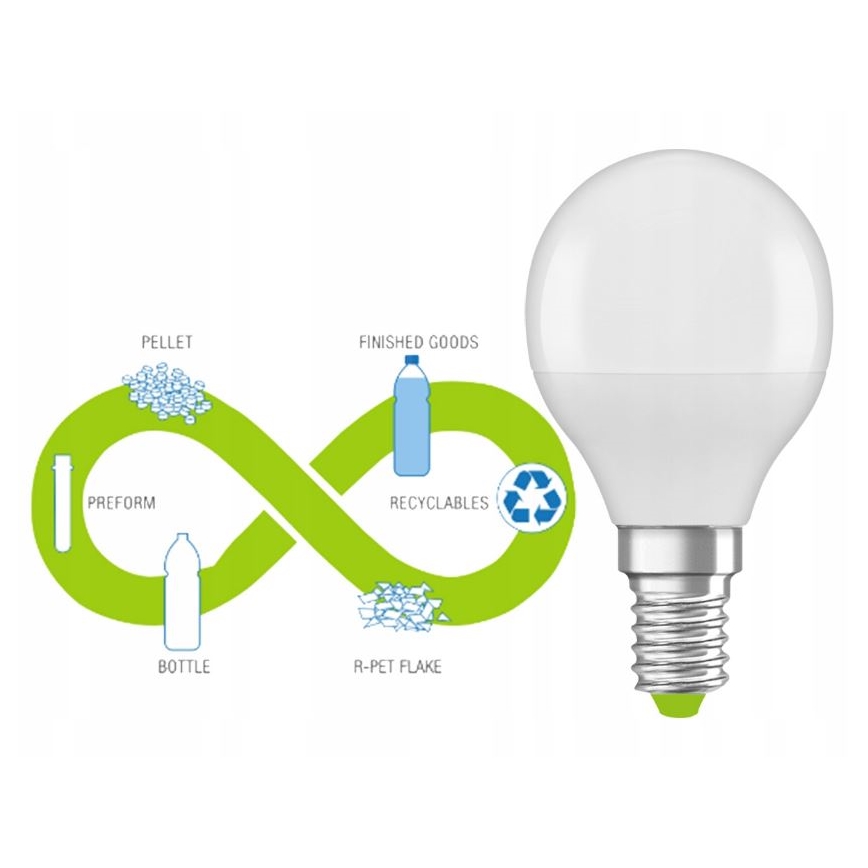LED Žarnica iz reciklirane plastike P45 E14/4,9W/230V 4000K - Ledvance