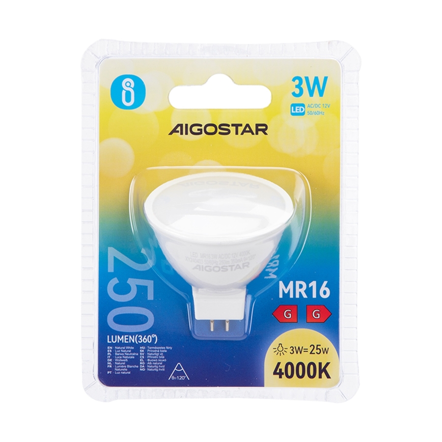 LED Žarnica MR16 GU5,3/3W/12V 4000K - Aigostar
