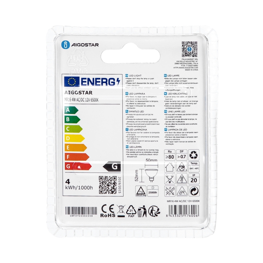 LED Žarnica MR16 GU5,3/4W/12V 6500K - Aigostar