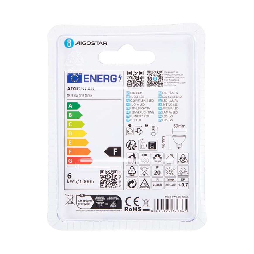 LED Žarnica MR16 GU5,3/6W/12V 4000K - Aigostar