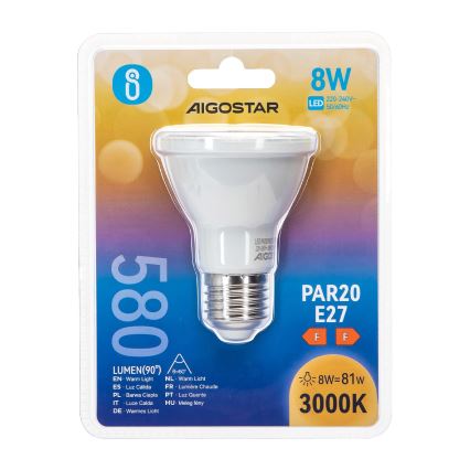 LED Žarnica PAR20 E27/8W/230V 3000K - Aigostar