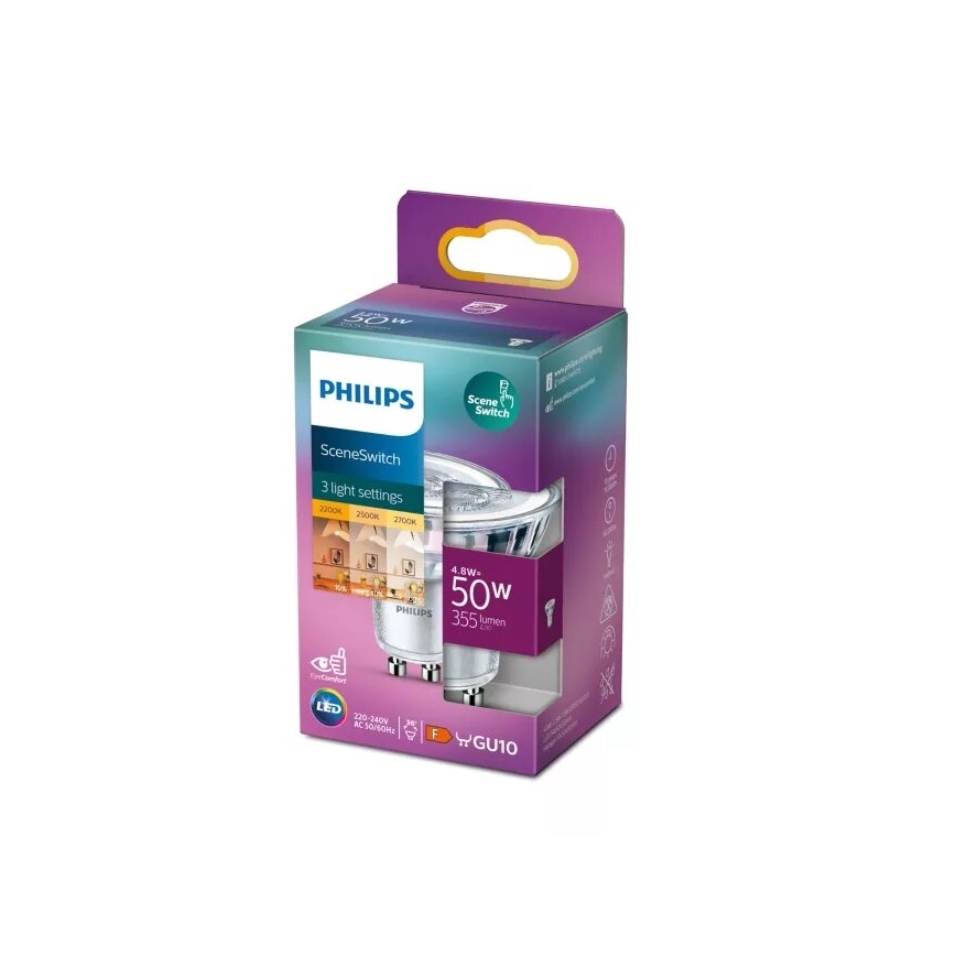 LED Žarnica Philips SCENE SWITCH PAR16 GU10/4,8W/230V 2200/2500/2700K