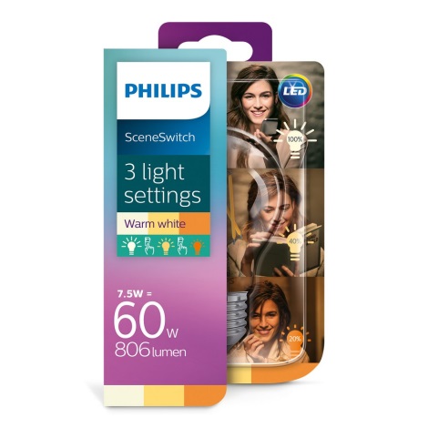 LED Žarnica Philips SCENE SWITCH VINTAGE A60 E27/7,5W/230V 2200K-2700K