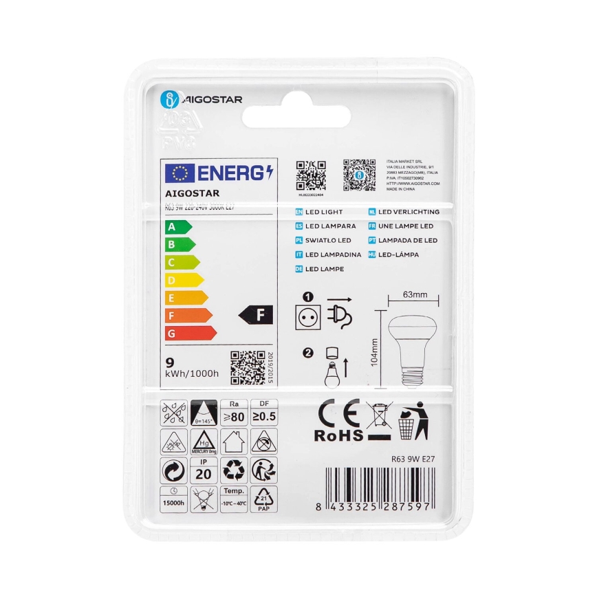 LED Žarnica R63 E27/9W/230V 3000K - Aigostar