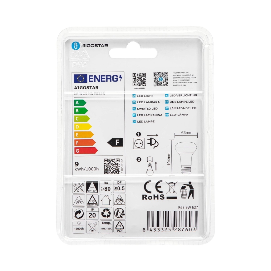 LED Žarnica R63 E27/9W/230V 6500K - Aigostar