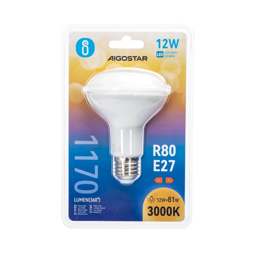 LED Žarnica R80 E27/12W/230V 3000K - Aigostar