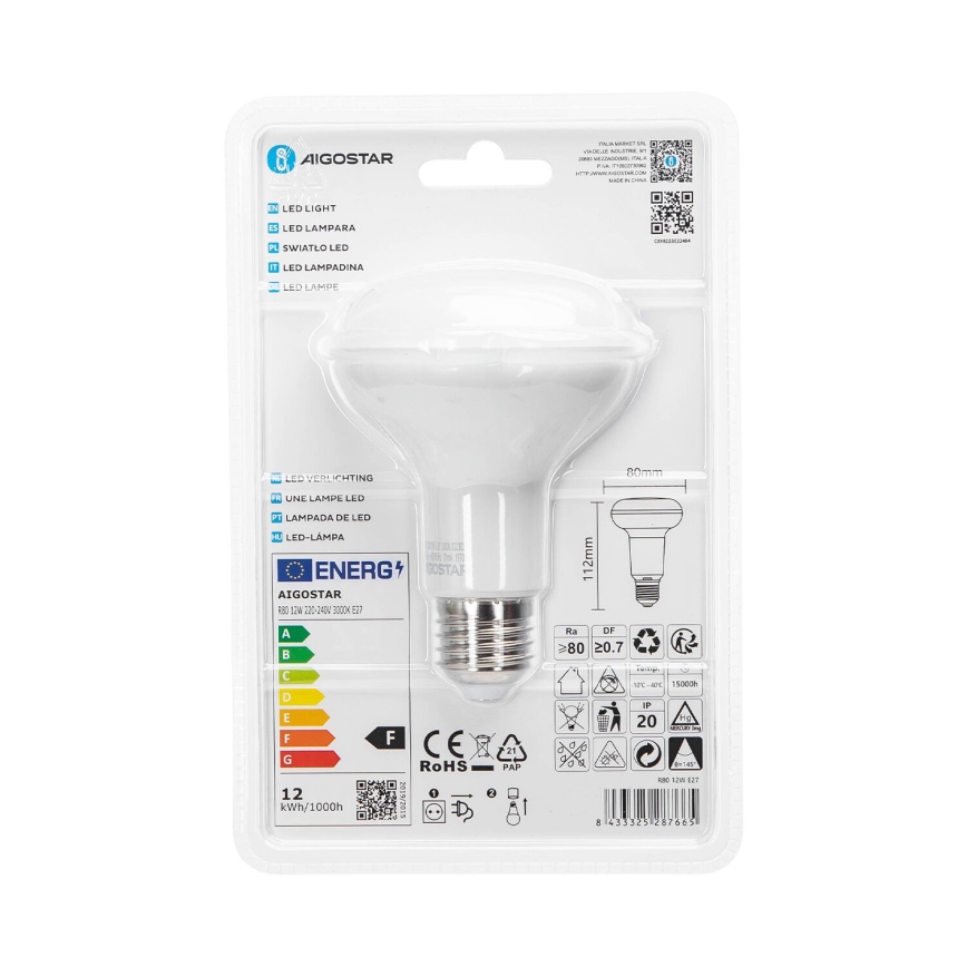LED Žarnica R80 E27/12W/230V 3000K - Aigostar