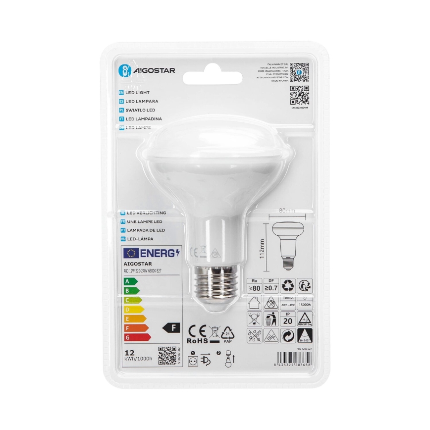 LED Žarnica R80 E27/12W/230V 6500K - Aigostar