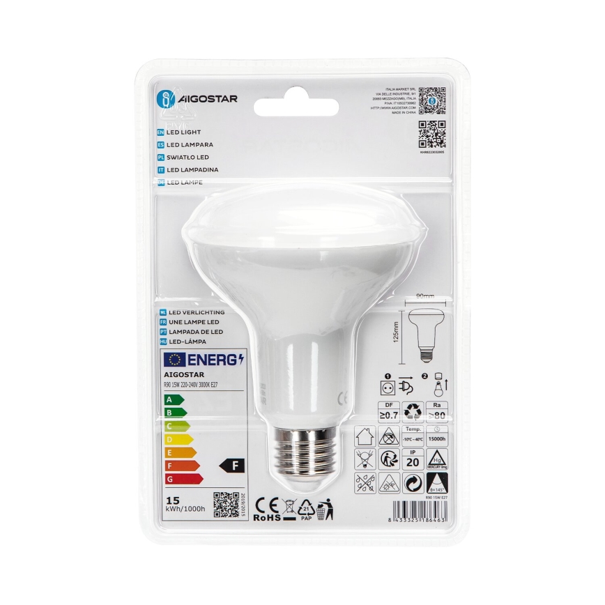 LED Žarnica R90 E27/15W/230V 3000K - Aigostar