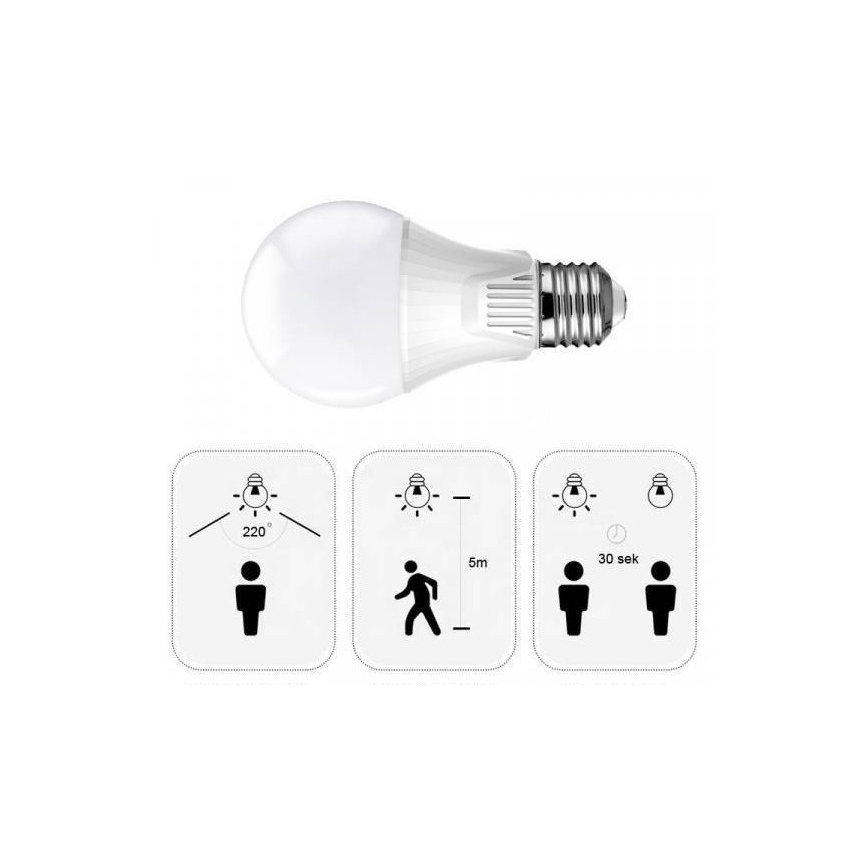 LED Žarnica s senzorjem E27/9W/230V 6500K