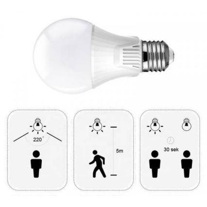 LED žarnica s senzorjem gibanja E27/9W/230V 6500K