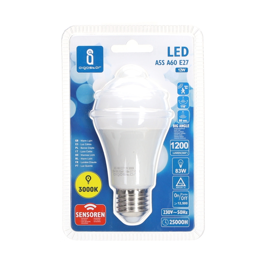 LED Žarnica s senzorjem gibanja in mraka A60 E27/12W/230V 3000K - Aigostar